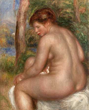 四分之三视野中的游泳者`Bather in Three-Quarter View by Pierre-Auguste Renoir