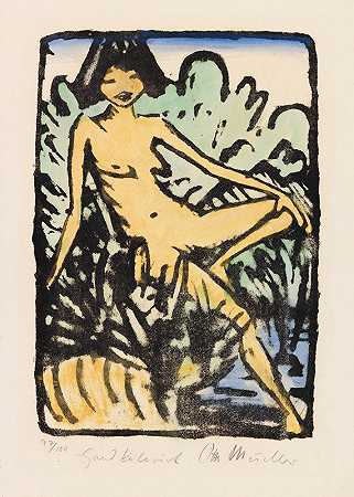 Am Ufer sitzendes Mädchen (Sitzendes Mädchen in Landschaft)`Am Ufer sitzendes Mädchen (Sitzendes Mädchen in Landschaft) (1922~1926) by Otto Mueller