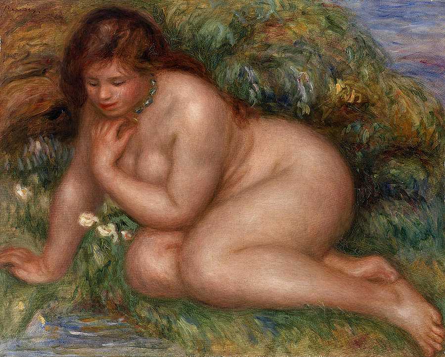 沐浴者凝视着水中的自己`Bather Gazing at Herself in the Water by Pierre-Auguste Renoir