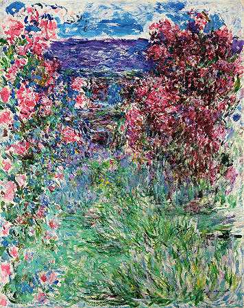 玫瑰丛中的房子`House among the Roses by Claude Monet
