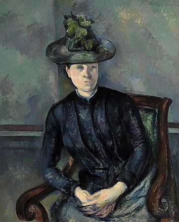 戴着绿色帽子的塞尚夫人`Madame Cezanne with Green Hat by Paul Cezanne