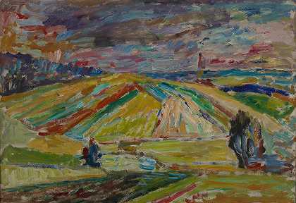 点缀着田野的风景`Landscape with a Patchwork of Fields (1937) by Sasza Blonder