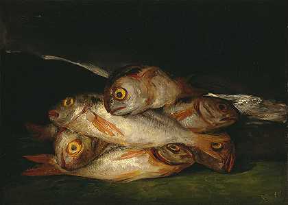金色鲷鱼的静物画`Still Life with Golden Bream by Francisco Goya