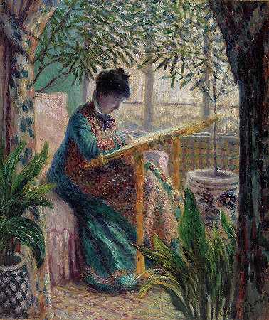莫奈夫人刺绣`Madame Monet Embroidering by Claude Monet