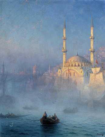 君士坦丁堡托普卡恩清真寺`Constantinople, mosque of Top-Kahne by Ivan Konstantinovich Aivazovsky