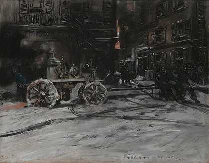 火场`Fire Scene (1909) by Everett Shinn