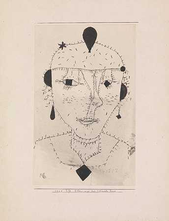一位盛装女士的肖像素描`Portrait Sketch of a Costumed Lady (1924) by Paul Klee