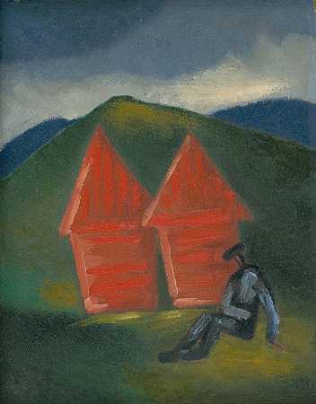有谷仓`Hay Barns (1933) by Mikuláš Galanda