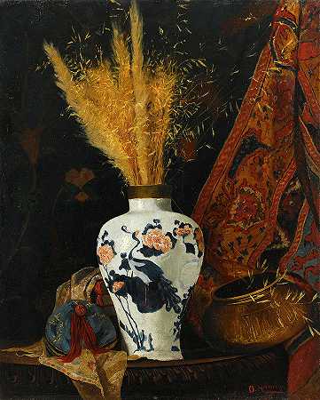 白色花瓶里的花`Flowers in a White Vase by Osman Hamdi Bey
