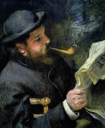 克劳德·莫内·雷丁`Claude Monet reading by Pierre-Auguste Renoir