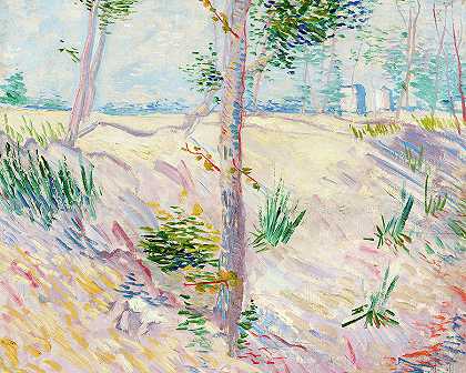 春暖花开`Bank with trees spring by Vincent Van Gogh