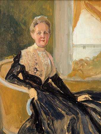 伊丽莎白·瓦赫特迈斯特伯爵夫人肖像，构图素描`Portrait Of Countess Elisabeth Wachtmaister, Compositional Sketch (1901) by Albert Edelfelt