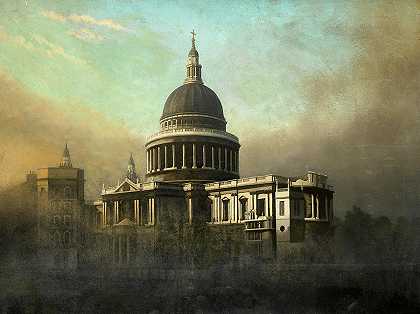 圣保罗从雾中升起`St Paul\’s Rising out of the Fog by Algernon Cecil Newton