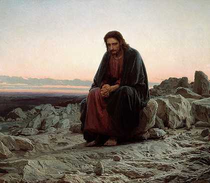 荒野中的基督`Christ in the Wilderness by Ivan Kramskoy