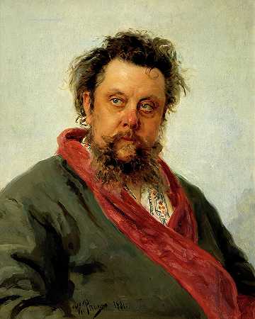 M.P.穆索尔斯基肖像`Portrait of M.P. Musorgsky by Ilya Repin