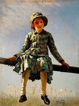 蜻蜓，画家的女儿肖像`Dragonfly, Painter\’s daughter portrait by Ilya Repin