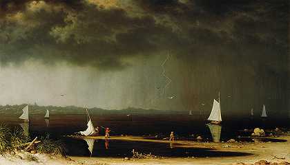 纳拉甘塞特湾雷雨`Thunder Storm on Narragansett Bay by Martin Johnson Heade