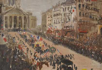 维克多·雨果的葬礼，`Les funérailles de Victor Hugo, le cortège rue Soufflot (1885) by Edmond Lachenal