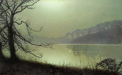 在湖边，月光`At the Lakeside, Moonlight by John Atkinson Grimshaw