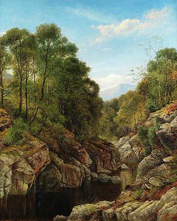 林间小溪`A woodland stream by Benjamin Williams Leader