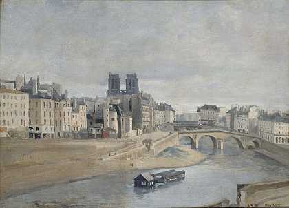 金匠码头和圣米歇尔大桥`Le Quai des Orfèvres et le Pont Saint Michel (1833) by Jean-Baptiste-Camille Corot