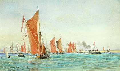 梅德韦驳船赛1899`Medway Barge Race 1899 by William Lionel Wyllie