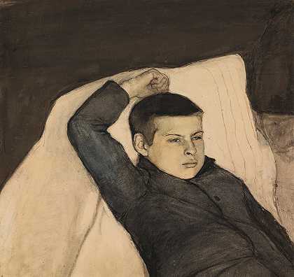 躺着的男孩`Reclining Boy (1892) by Magnus Enckell