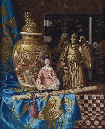 亚洲古董的静物画`Stillleben Mit Asiatischen Antiquitäten by Ernst Czernotzky