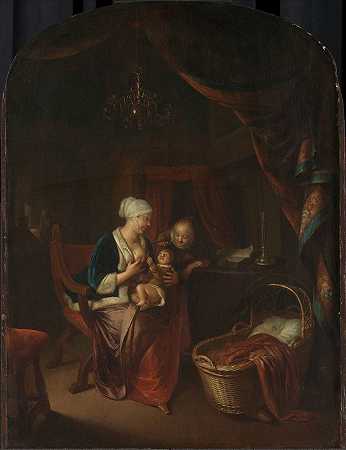 给孩子喂奶的母亲`A Mother giving her Child the Breast (1660 ~ 1676) by Domenicus van Tol