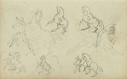 六项关于养马人的研究`Six studies for man beside a rearing horse (1812 ~ 1814) by Théodore Géricault