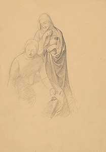 两位女性对绘画的研究&詇安葬（变体）`
Study of two women to the painting ;Entombment (variant) (1850)  by Józef Simmler