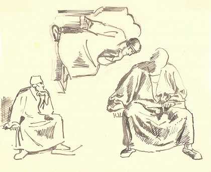 三项关于坐着留胡子男人的研究。扫罗`Tre studier af siddende, skægget mand. Saul (1919 ~ 1920) by Joakim Skovgaard