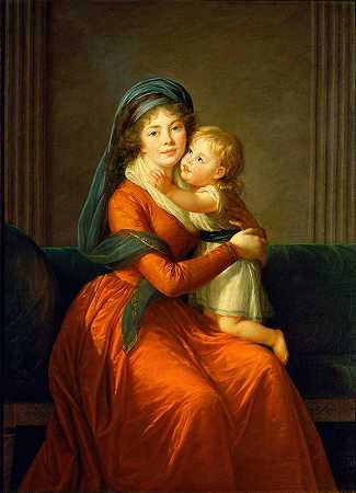 亚历山德拉·戈利塞纳公主和她的儿子皮奥特的肖像`Portrait of princess Alexandra Golitsyna and her son Piotr by Elisabeth Louise Vigée Le Brun
