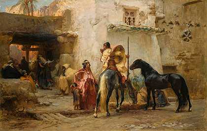 阿尔及利亚街头`Street in Algeria (1882) by Frederick Arthur Bridgman