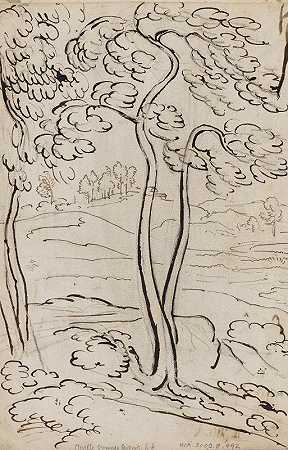 景观前的树木研究`Baumstudie vor Landschaft (1805–1807) by Jakob Christoph Miville