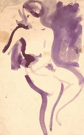 裸体坐着的女模特`Nøgen, siddende kvindelig model (1905 – 1907) by Karl Isakson