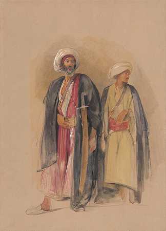 盖贝尔·托尔的谢赫·侯赛因和他的儿子`Sheik Hussein Of Gebel Tor And His Son by John Frederick Lewis