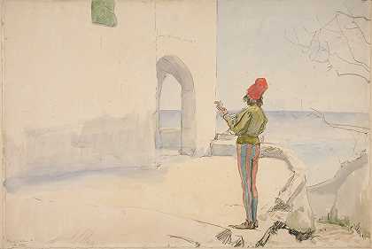 学习流浪吟游诗人（油画）`Study for ;Wandering Minstrel (oil painting) (1986) by Edwin Austin Abbey