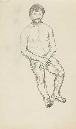 坐着的人用手遮住自然的行为`akt siedzącego mężczyzny zakrywającego dłońmi przyrodzenie (1908) by Adolf Sternschuss