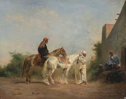 马贩`Horse traders by Eugène Fromentin
