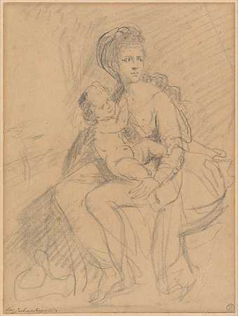 对一个女人和孩子的研究`Study of a Woman and Child (1745–92) by Sir Joshua Reynolds