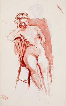 裸体模特`Istuva alaston malli (1902 ~ 1909) by Magnus Enckell