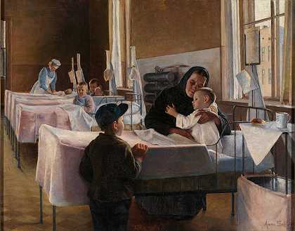 医院手术`Surgery in hospital (circa 1893) by Anna Sahlsten  