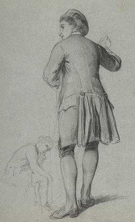 研究站立的人敲门坐着的人的素描`Study of a standing man knocking; sketch of a sitting man (1830–80) by François-Claudius Compte-Calix