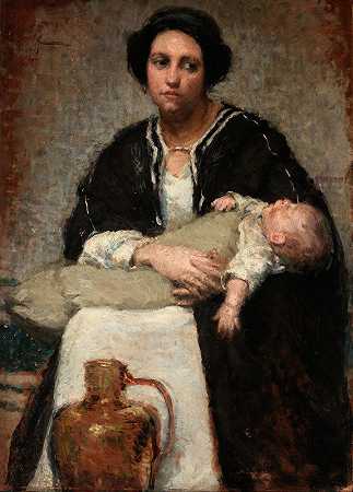 母亲和熟睡的婴儿`Mother and Sleeping Baby (1911) by Alice Pike Barney