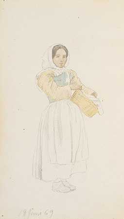 一名意大利女子，臀部支撑着一个篮子`Italiensk kvinde med en kurv, som hun støtter på hoften (1868 ~ 1869) by P. C. Skovgaard