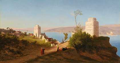 君士坦丁堡鲁梅利·希萨里海滨长廊`Promenade By Rumeli Hisari, Constantinople by Charles Théodore Frère
