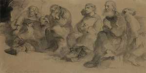 这幅画名为星期天在矿井里`
Study for the painting titled ;Sunday in the mine (1877)  by Jacek Malczewski