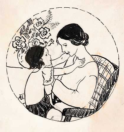 躺在母亲膝上的女孩`Meisje op moeders schoot (1925) by A. Tinbergen