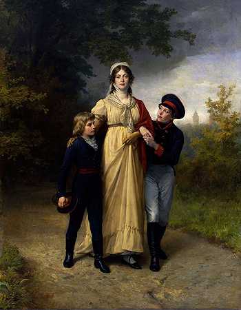 路易丝女王和她的儿子们在路易森瓦尔公园`Queen Louise with her sons in Luisenwahl Park (1886) by Carl Steffeck